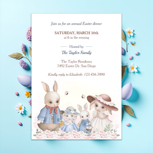 Invitation Aquarelle Rabbit de Pâques Joli dîner en famille