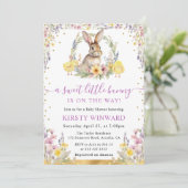 Invitation Aquarelle Rabbit et Baby shower Fleur sauvage (Debout devant)