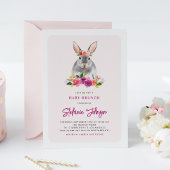 Invitation Aquarelle Rabbit et Fleurs pourpres Bébé Brunch