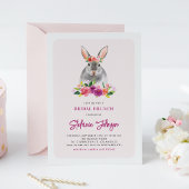 Invitation Aquarelle Rabbit et Fleurs violettes Brunch nuptia