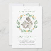 Invitation Aquarelle Raccoon Wreath Verdure Bébé Parsemer (Devant)