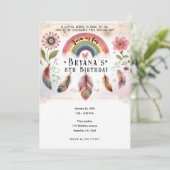 Invitation Aquarelle Rainbow Bird & Feathers Boho Birthday (Debout devant)