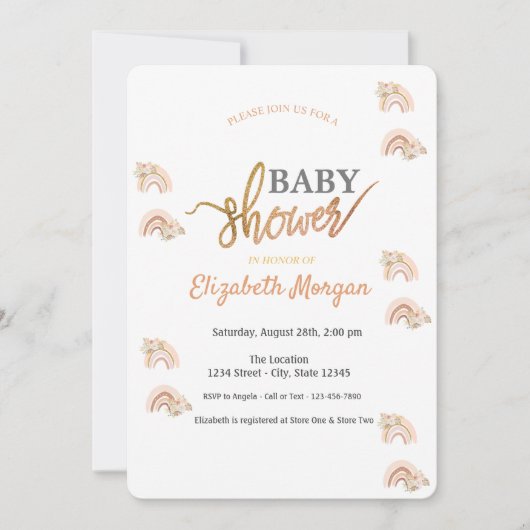 Invitation Aquarelle Rainbow Boho Baby shower de fleurs (Devant)