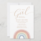 Invitation Aquarelle Rainbow C'est un Baby shower fille (Devant)