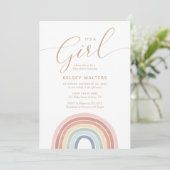 Invitation Aquarelle Rainbow C'est un Baby shower fille (Debout devant)