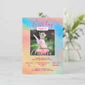 Invitation Aquarelle Rainbow Girl Anniversaire | PHOTO (Debout devant)