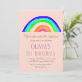 Invitation Aquarelle Rainbow Girl Premier anniversaire (Debout devant)