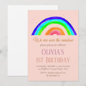 Invitation Aquarelle Rainbow Girl Premier anniversaire (Devant / Derrière)