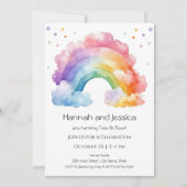 Invitation Aquarelle Rainbow Girls Double Anniversaire (Devant)