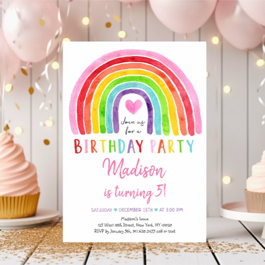 Invitation Aquarelle Rainbow Heart Anniversaire