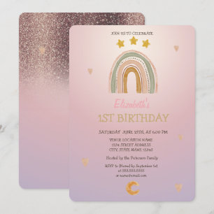 Invitation Aquarelle Rainbow Stars Entend Parties scintillant
