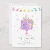 Invitation Aquarelle Rainbow Unicorn Cake Premier anniversair (Devant)