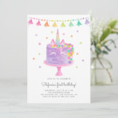 Invitation Aquarelle Rainbow Unicorn Cake Premier anniversair (Debout devant)