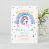 Invitation Aquarelle Rainbow Unicorn fille Anniversaire (Debout devant)