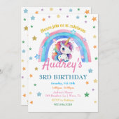 Invitation Aquarelle Rainbow Unicorn fille Anniversaire (Devant / Derrière)