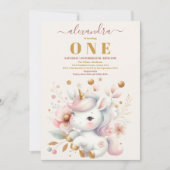Invitation Aquarelle Rainbow Unicorn Or 1er anniversaire (Devant)