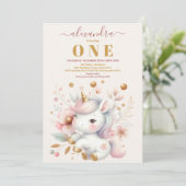 Invitation Aquarelle Rainbow Unicorn Or 1er anniversaire (Debout devant)