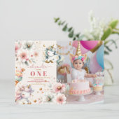 Invitation Aquarelle Rainbow Unicorn photo 1er anniversaire (Debout devant)