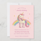 Invitation Aquarelle Rainbow Unicorn rose fête d'anniversaire (Devant)