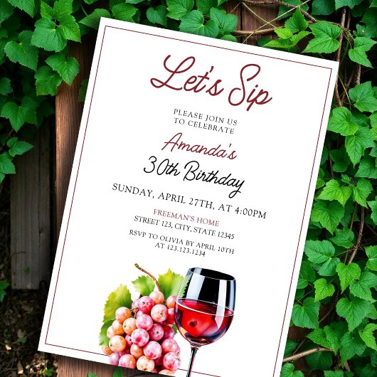 Invitation Aquarelle Raisins rouges 30e anniversaire