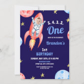 Invitation Aquarelle Red Space Rocket Astronaut 1er anniversa (Devant)