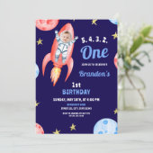 Invitation Aquarelle Red Space Rocket Astronaut 1er anniversa (Debout devant)