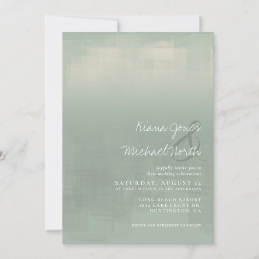 Invitation Aquarelle Réflexions Mariage Sage ID774 (Devant)