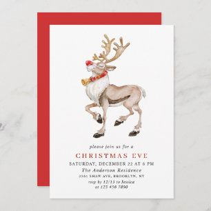 Invitation Aquarelle Reindeer Rudolf VACANCES NOËL EVE