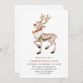 Invitation Aquarelle Reindeer Rudolf VACANCES NOËL EVE (Devant / Derrière)