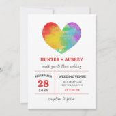 Invitation Aquarelle Remplie Fierté Coeur Gay Lesbien Mariage (Devant)