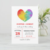 Invitation Aquarelle Remplie Fierté Coeur Gay Lesbien Mariage (Debout devant)