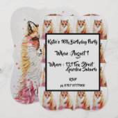 Invitation aquarelle Renard Rouge Mignon pour 16e  (Devant / Derrière)