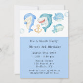 Invitation Aquarelle requins garçon fête d'anniversaire (Devant)