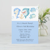 Invitation Aquarelle requins garçon fête d'anniversaire (Debout devant)