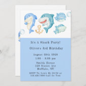 Invitation Aquarelle requins garçon fête d'anniversaire (Devant / Derrière)