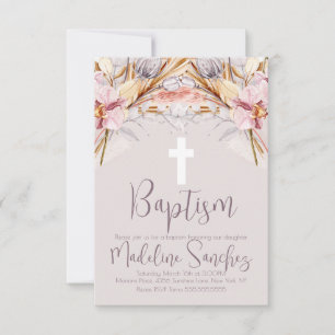 Invitation Aquarelle Ressort Baptême Floral Dedication Muave