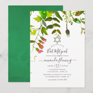 Invitation Aquarelle Ressort Bat mitzvah de verdure