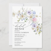 Invitation Aquarelle ressort bleu violet rose fleurs sauvages (Devant)