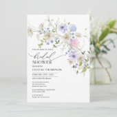 Invitation Aquarelle ressort bleu violet rose fleurs sauvages (Debout devant)