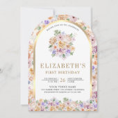 Invitation Aquarelle Ressort Floral Arc Or Premier Anniversai (Devant)