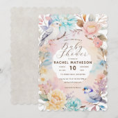 Invitation Aquarelle ressort floral et baby shower d'oiseaux (Devant / Derrière)