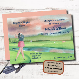 Invitation Aquarelle retraitée Golf femme sur le vert