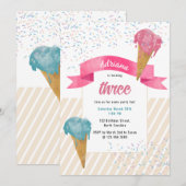 Invitation Aquarelle rétro Crème de glace et arroses Annivers (Devant / Derrière)