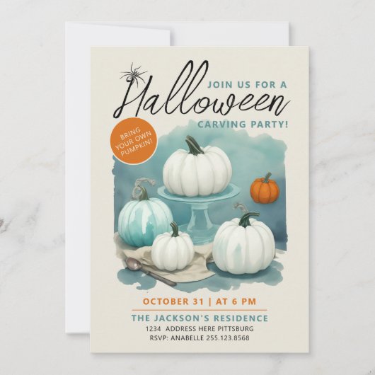 Invitation Aquarelle Retro Halloween en carottes Citrouilles  (Devant)