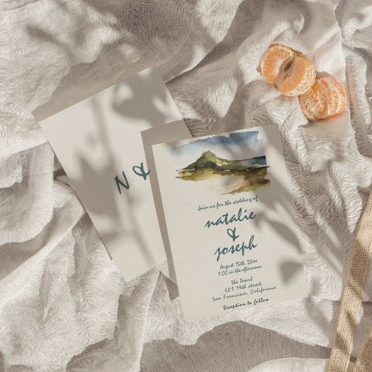 Invitation Aquarelle Rétro Main Tirée Plage Mariage unique