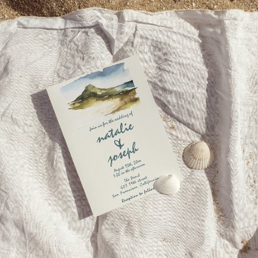Invitation Aquarelle Rétro Main Tirée Plage Mariage unique