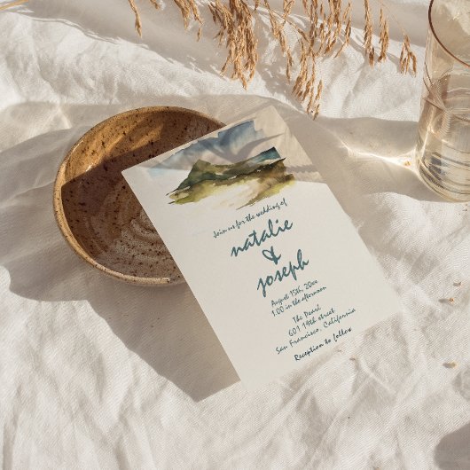 Invitation Aquarelle Rétro Main Tirée Plage Mariage unique