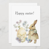 Invitation Aquarelle rétro oeuf de Pâques et lapin (Devant / Derrière)