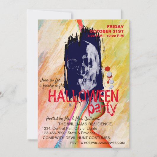 Invitation Aquarelle Retro Skeleton Art Halloween (Devant)
