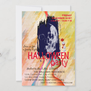 Invitation Aquarelle Retro Skeleton Art Halloween